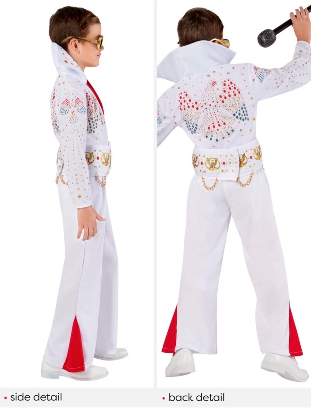 PELVIS White and Red Kids Performance Elvis Costume with Gold Accents